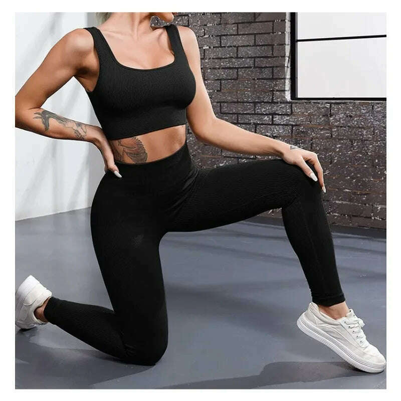 Thread Solid Leggings Women Seamless Knit Yoga Pants High Waist Hip Liftting Tights Fashion Slim Workout Running Sports Leggings - KIMLUD