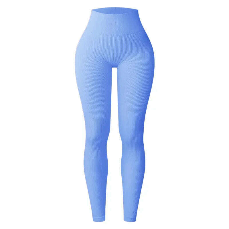 Thread Solid Leggings Women Seamless Knit Yoga Pants High Waist Hip Liftting Tights Fashion Slim Workout Running Sports Leggings - KIMLUD