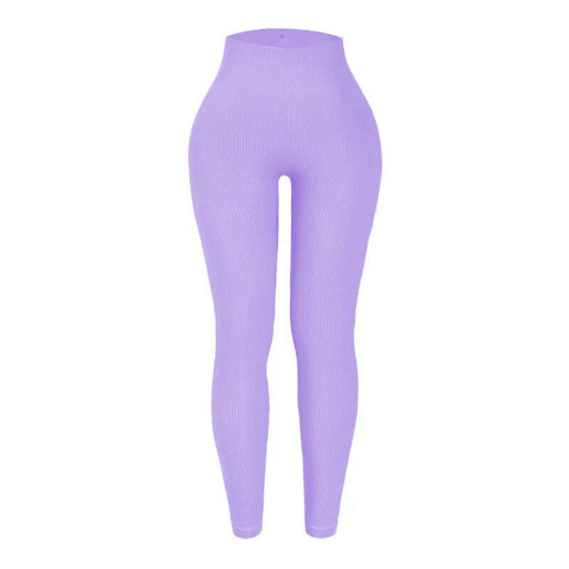 Thread Solid Leggings Women Seamless Knit Yoga Pants High Waist Hip Liftting Tights Fashion Slim Workout Running Sports Leggings - KIMLUD