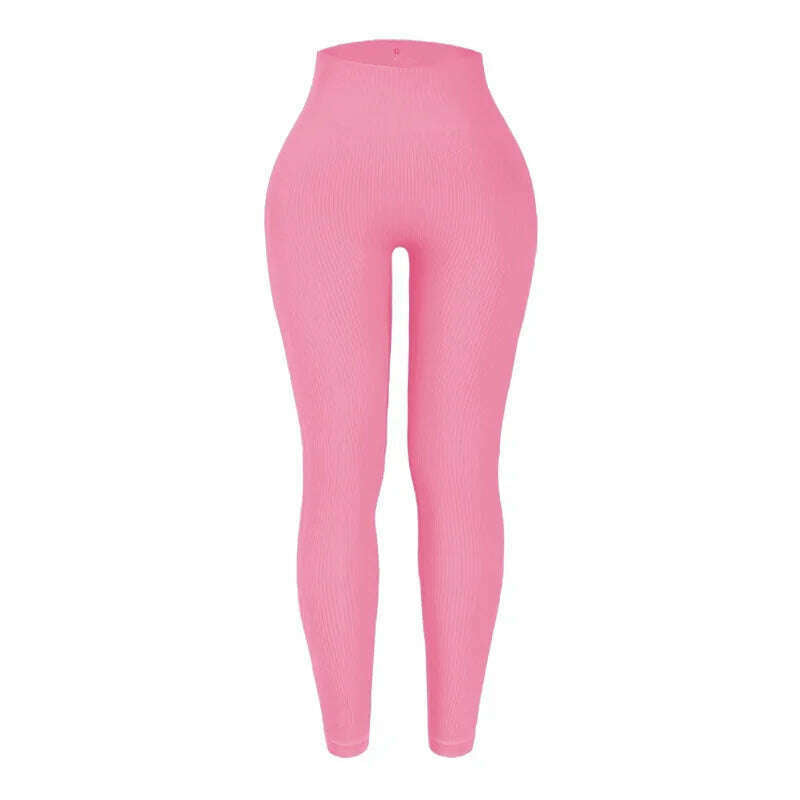Thread Solid Leggings Women Seamless Knit Yoga Pants High Waist Hip Liftting Tights Fashion Slim Workout Running Sports Leggings - KIMLUD