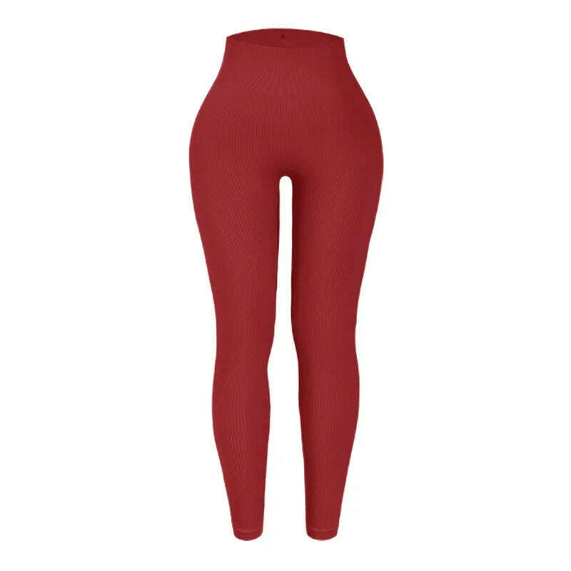 Thread Solid Leggings Women Seamless Knit Yoga Pants High Waist Hip Liftting Tights Fashion Slim Workout Running Sports Leggings - KIMLUD