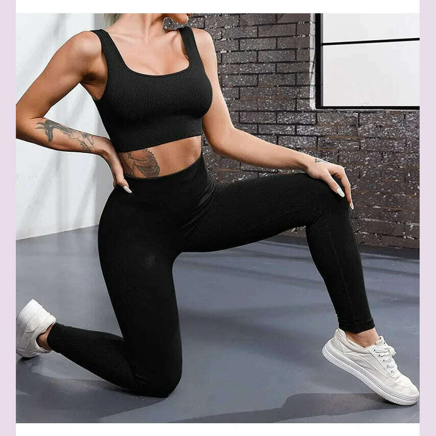 Thread Solid Leggings Women Seamless Knit Yoga Pants High Waist Hip Liftting Tights Fashion Slim Workout Running Sports Leggings - KIMLUD