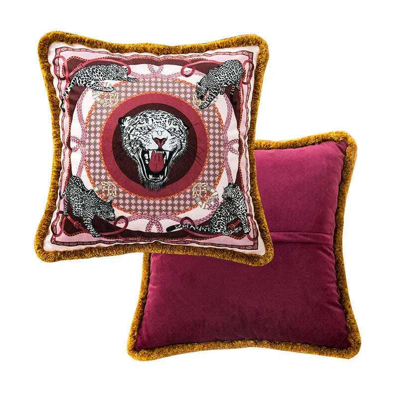 KIMLUD, Tiger Throw Pillow Cover Decorative Velvet Square Cushion With Handmade Cute Tassel for Home Couch Bed Hot Pink Deluxe Soft 45cm, 45x45cm(18 Inch) / B, KIMLUD APPAREL - Womens Clothes