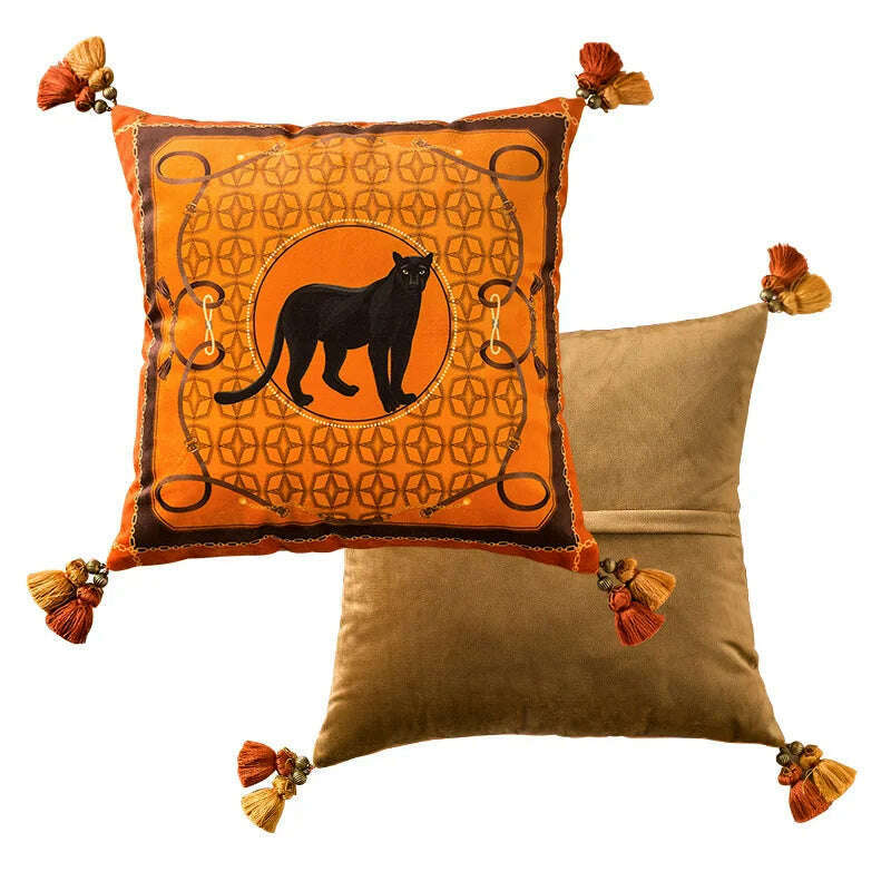 KIMLUD, Tiger Throw Pillow Cover Decorative Velvet Square Cushion With Handmade Cute Tassel for Home Couch Bed Hot Pink Deluxe Soft 45cm, 45x45cm(18 Inch) / A, KIMLUD APPAREL - Womens Clothes