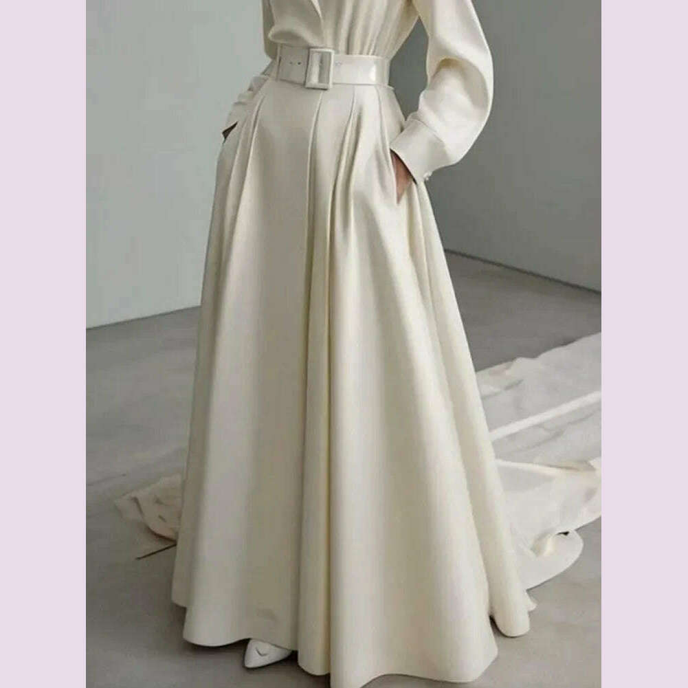 KIMLUD, Tinaa Party Evening Dresses for Women White Maxi Dress Elegant Long Sleeves Loose No Belt Notched Collar Dresses Women Clothing, KIMLUD Womens Clothes