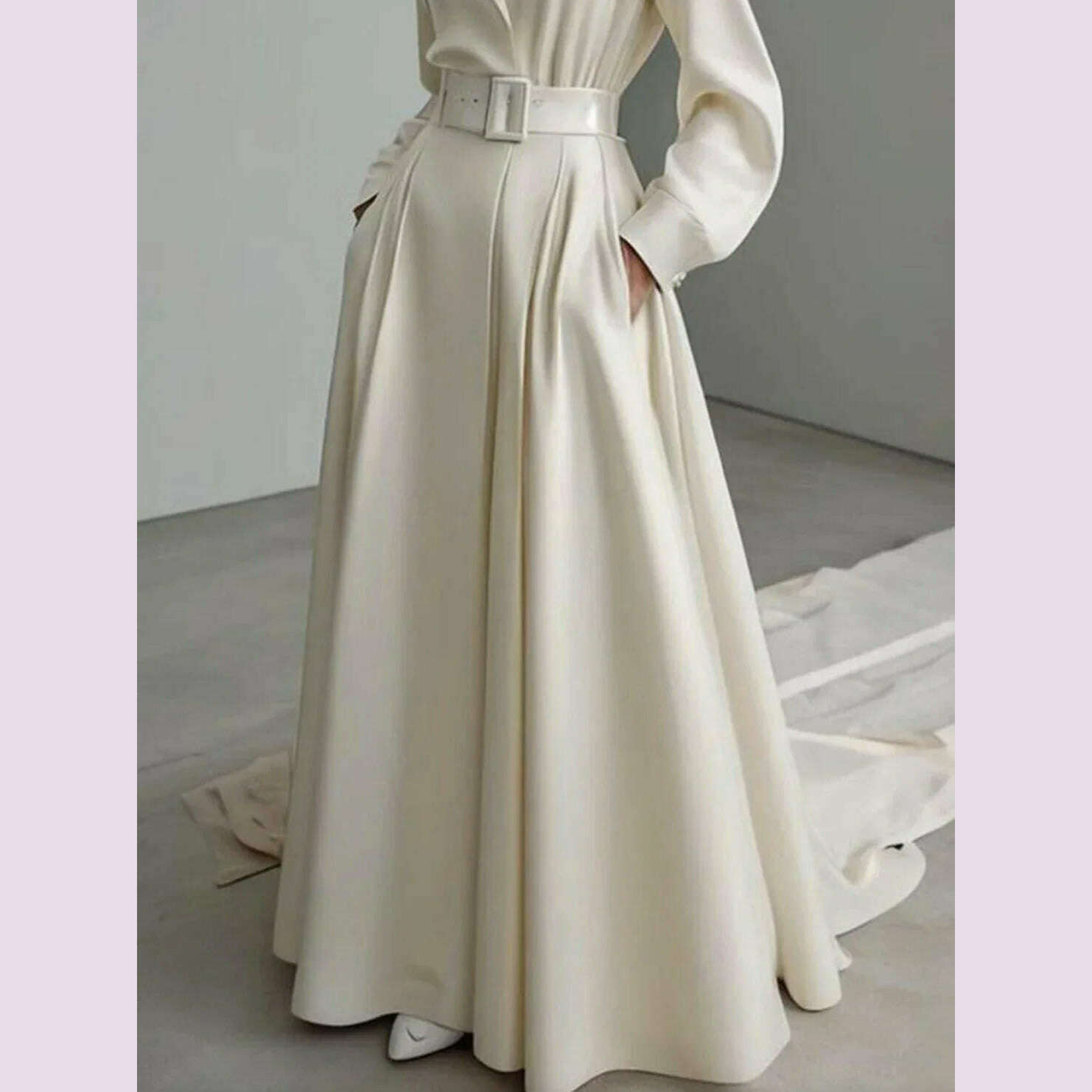 KIMLUD, Tinaa Party Evening Dresses for Women White Maxi Dress Elegant Long Sleeves Loose No Belt Notched Collar Dresses Women Clothing, KIMLUD Womens Clothes