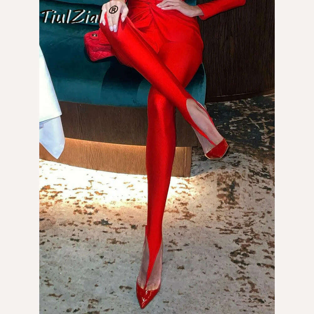 KIMLUD, TiulZial Black Skinny Stretch Leggings Women Autumn Club Party Fashion Elastic High Waist Leggings Outfit Stirrup Leggings, KIMLUD Womens Clothes
