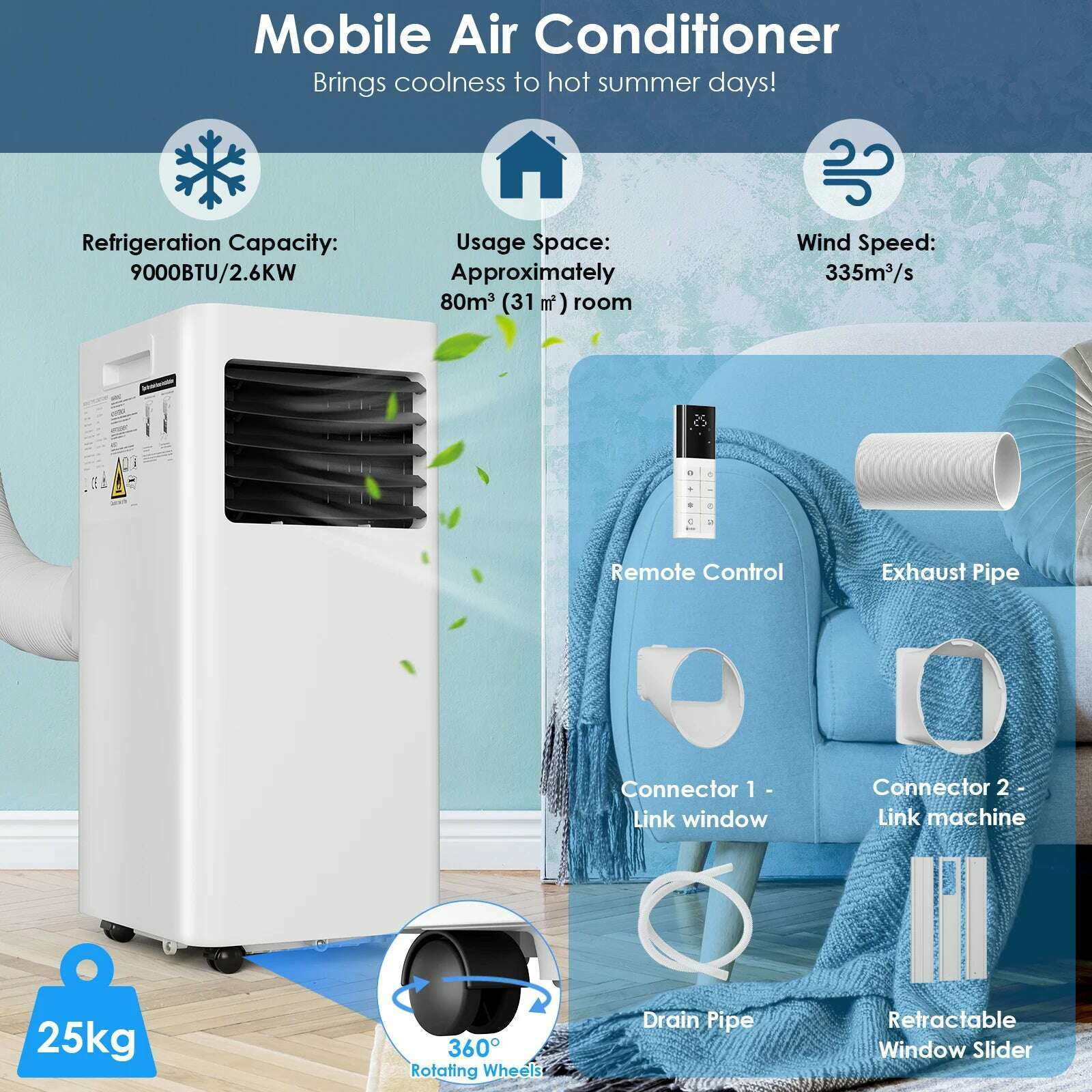 KIMLUD, TLGREEN 4 in1 Air Cooler Mobile Air Conditioning 9,000 BTU Air Conditioner Fan Remote Control Floor Fan Portable for Room 31 Sq, KIMLUD Womens Clothes