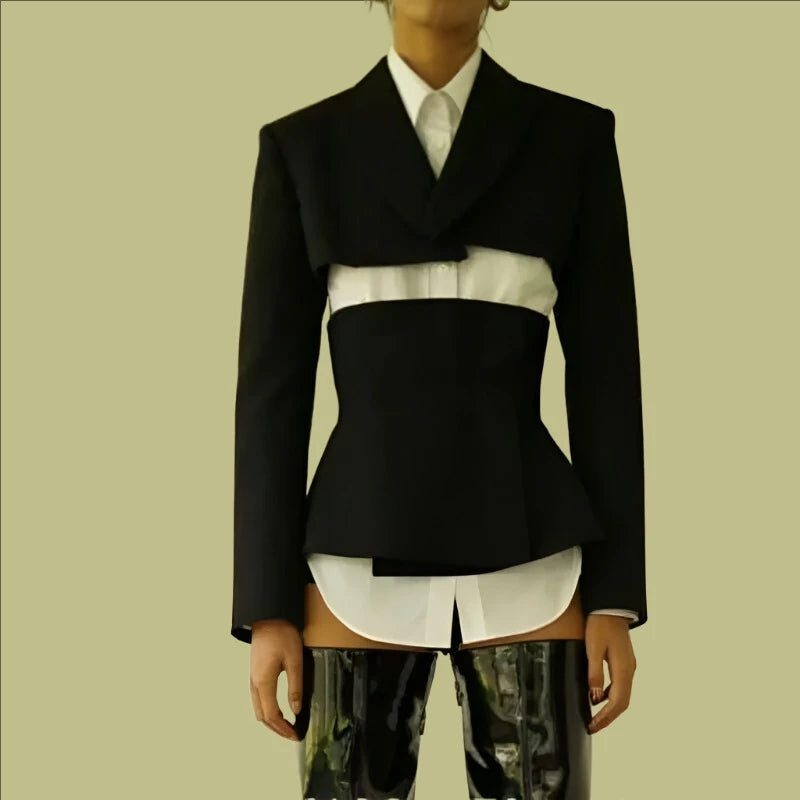 KIMLUD, TNFS Women Blazer Set Jacket Long Sleeve Ladies Suit Coat With Waistband Fashion Suit Jacket, KIMLUD Womens Clothes
