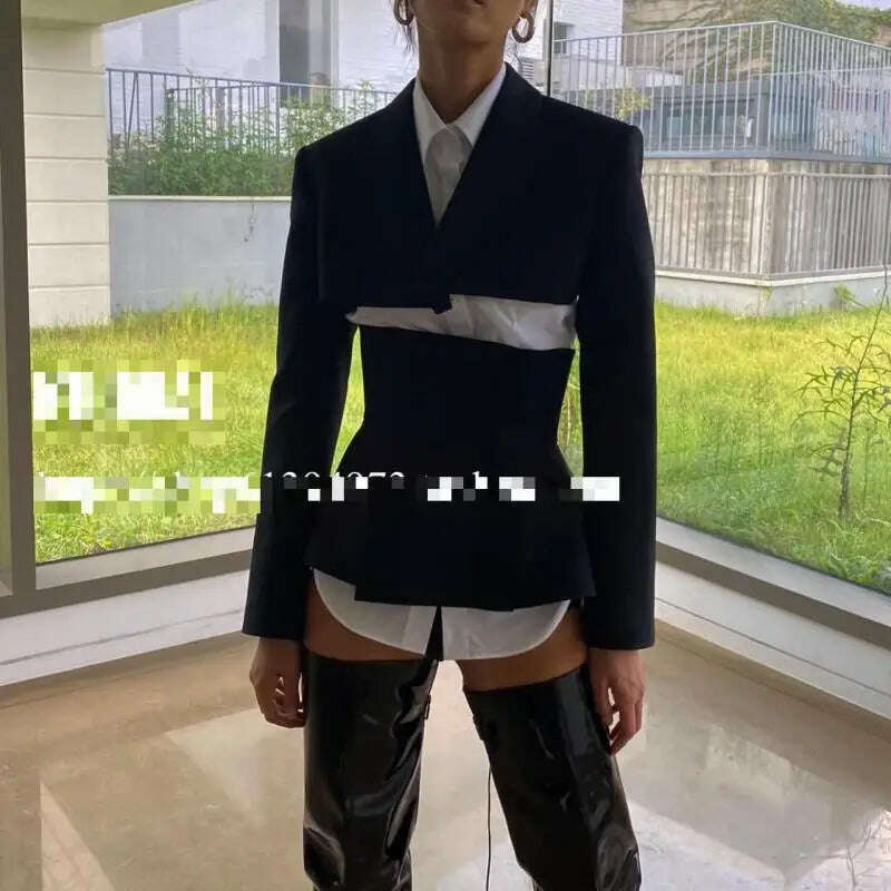 KIMLUD, TNFS Women Blazer Set Jacket Long Sleeve Ladies Suit Coat With Waistband Fashion Suit Jacket, KIMLUD Womens Clothes