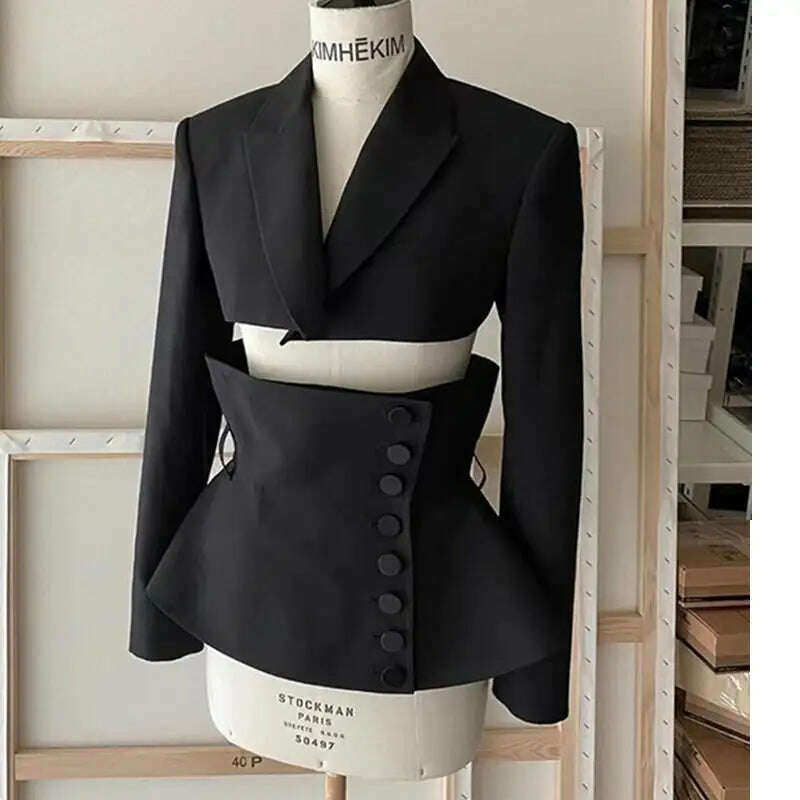 KIMLUD, TNFS Women Blazer Set Jacket Long Sleeve Ladies Suit Coat With Waistband Fashion Suit Jacket, KIMLUD Womens Clothes