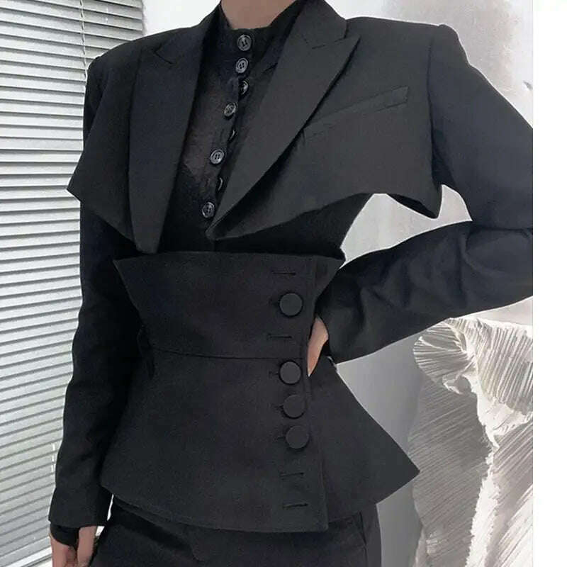 KIMLUD, TNFS Women Blazer Set Jacket Long Sleeve Ladies Suit Coat With Waistband Fashion Suit Jacket, KIMLUD Womens Clothes