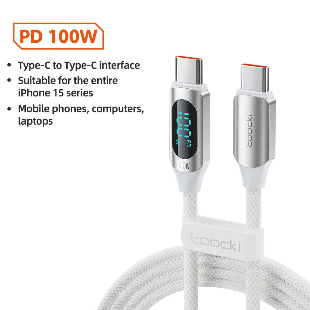 Toocki Type C to Type C Cable 100W PD Fast Charging Charger USB C to USB C Display Cable For Xiaomi POCO F3 Realme Macbook iPad - KIMLUD