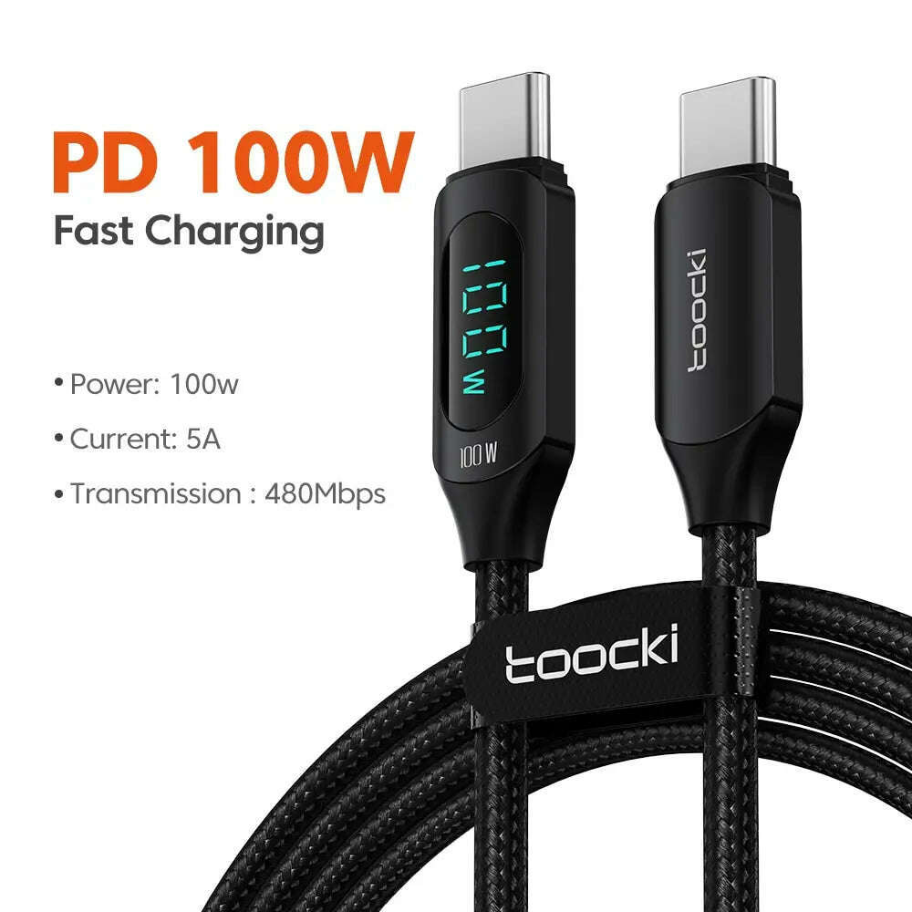 Toocki Type C to Type C Cable 100W PD Fast Charging Charger USB C to USB C Display Cable For Xiaomi POCO F3 Realme Macbook iPad - KIMLUD
