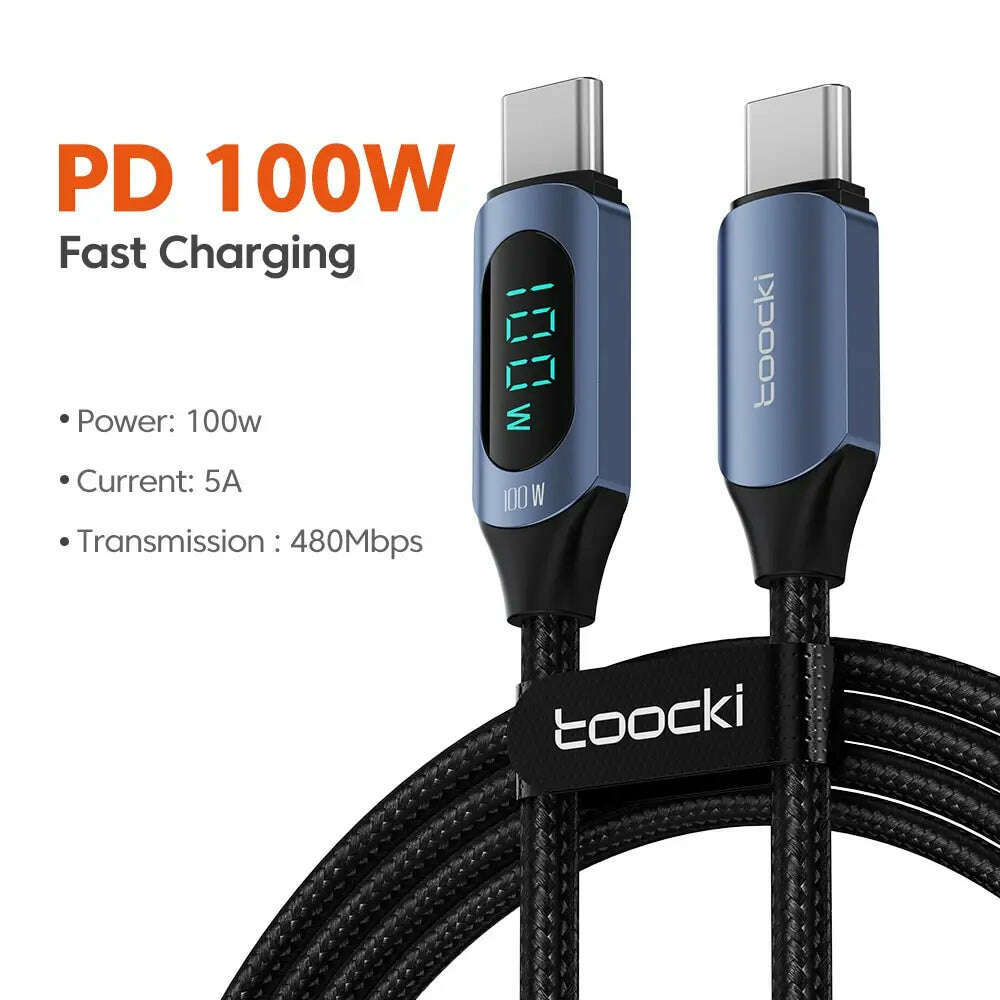 Toocki Type C to Type C Cable 100W PD Fast Charging Charger USB C to USB C Display Cable For Xiaomi POCO F3 Realme Macbook iPad - KIMLUD