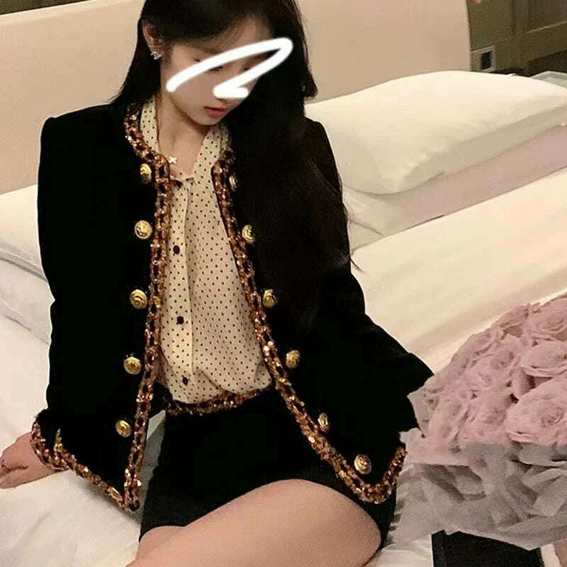 KIMLUD, Top Brand Newest Fashion 2024 Designer Jacket Women's Sequined Chain Beaded Lion Buttons Velvet Jacket, KIMLUD Womens Clothes