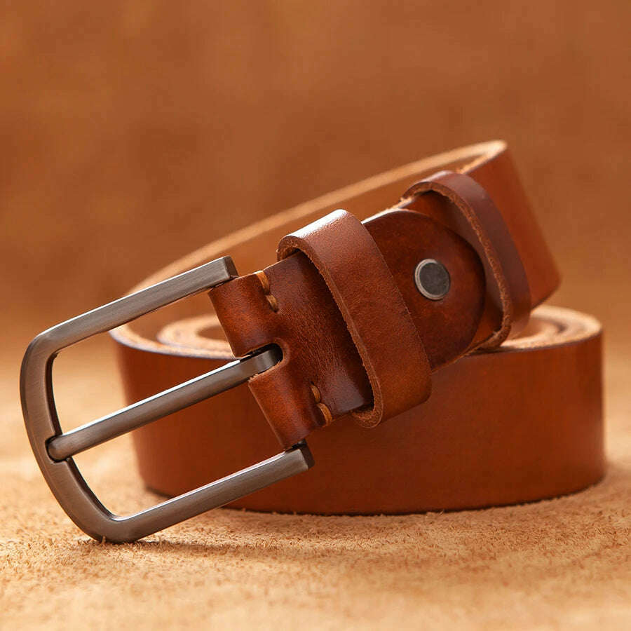 KIMLUD, Top Cow genuine leather belts for men luxury designer high quality fashion style vintage brown cowboy male belt, KIMLUD Womens Clothes