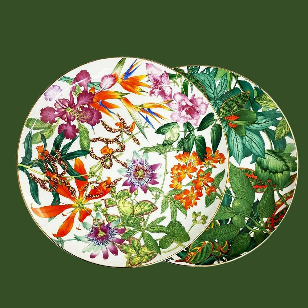 KIMLUD, Top Grade Rainforest Ceramic Dinner Plates Geometric Pattern Ceramic Dish Charger Plate Dinnerware Plate Set Serving Dish, KIMLUD Womens Clothes