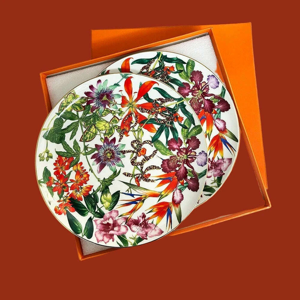 KIMLUD, Top Grade Rainforest Ceramic Dinner Plates Geometric Pattern Ceramic Dish Charger Plate Dinnerware Plate Set Serving Dish, 10 inch plate 3, KIMLUD Womens Clothes