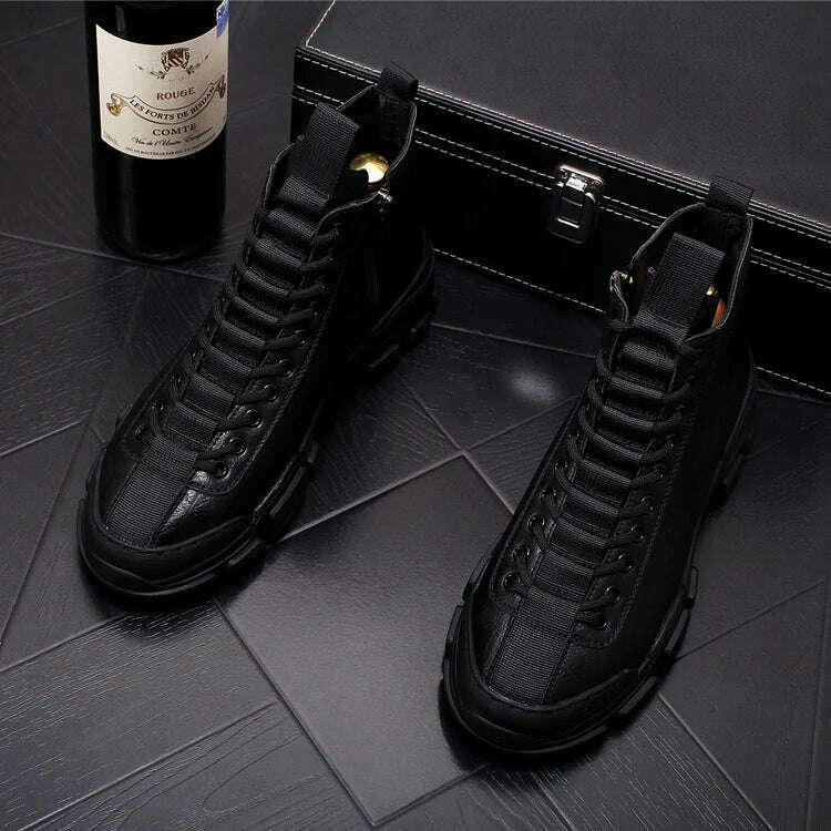 KIMLUD, Top Quality Fashion Men's Casual Shoes leather Platform Men Sneakers Male Man Trending Leisure High Tops Shoes for Men, B3 / 38, KIMLUD Womens Clothes