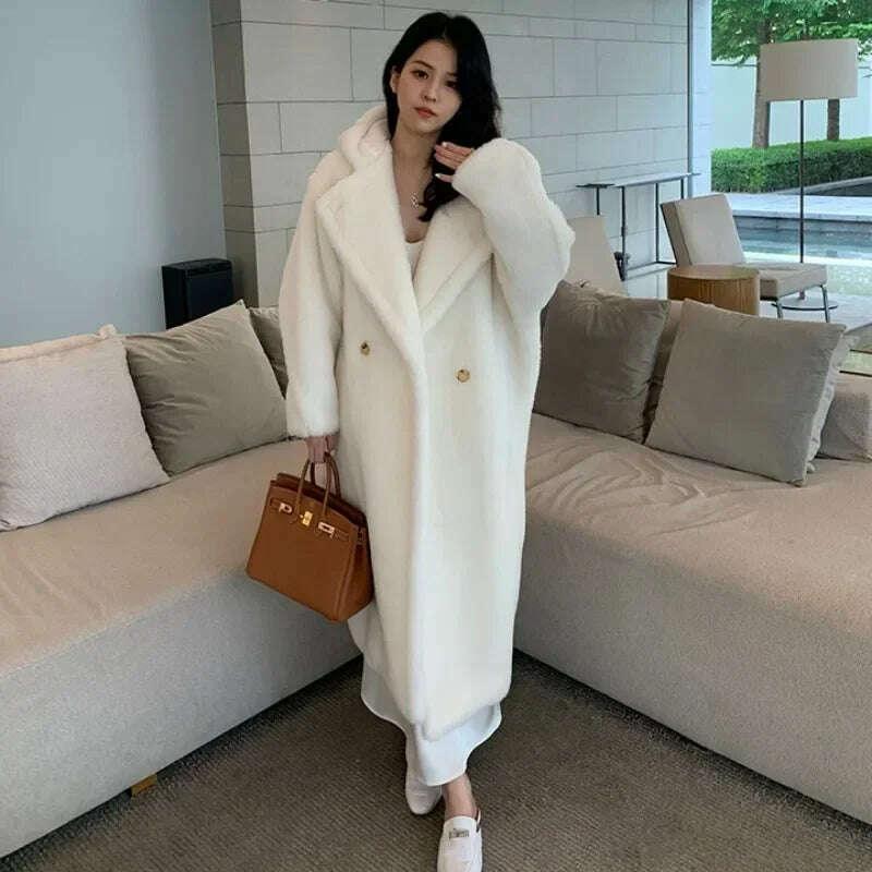 KIMLUD, Top Quality Max Coat, Teddy Hooded Women's Coats and Jackets, Winter Fur Long Hooded Teddy Coat,Wool Coat Women,Winter Coat, KIMLUD Womens Clothes