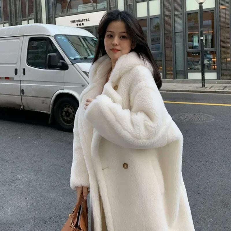 KIMLUD, Top Quality Max Coat, Teddy Hooded Women's Coats and Jackets, Winter Fur Long Hooded Teddy Coat,Wool Coat Women,Winter Coat, KIMLUD Womens Clothes