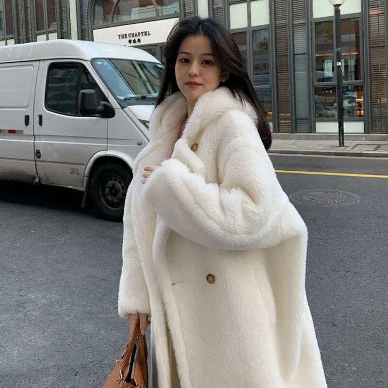KIMLUD, Top Quality Max Coat, Teddy Hooded Women's Coats and Jackets, Winter Fur Long Hooded Teddy Coat,Wool Coat Women,Winter Coat, KIMLUD Womens Clothes