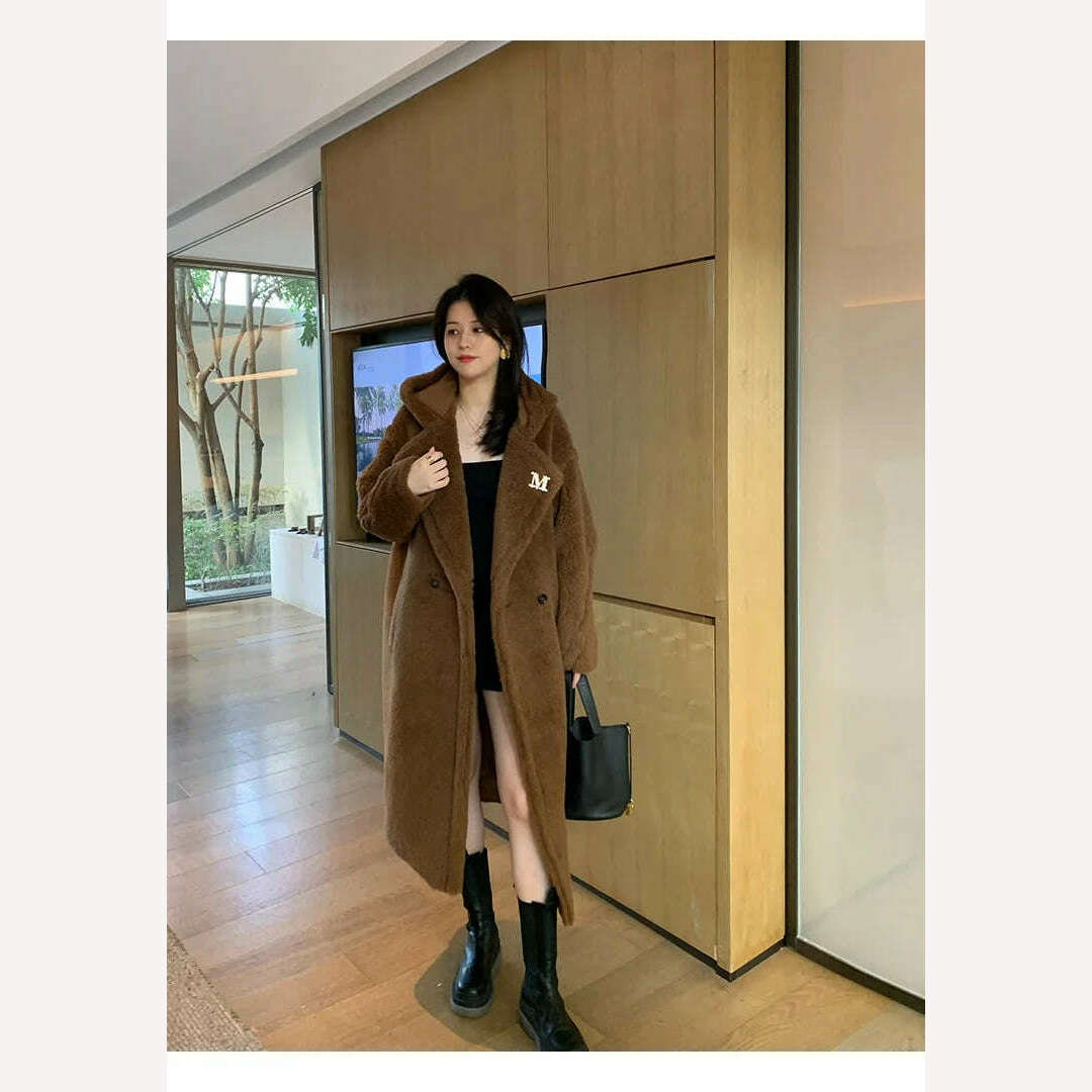 KIMLUD, Top Quality Max Coat, Teddy Hooded Women's Coats and Jackets, Winter Fur Long Hooded Teddy Coat,Wool Coat Women,Winter Coat, KIMLUD Womens Clothes