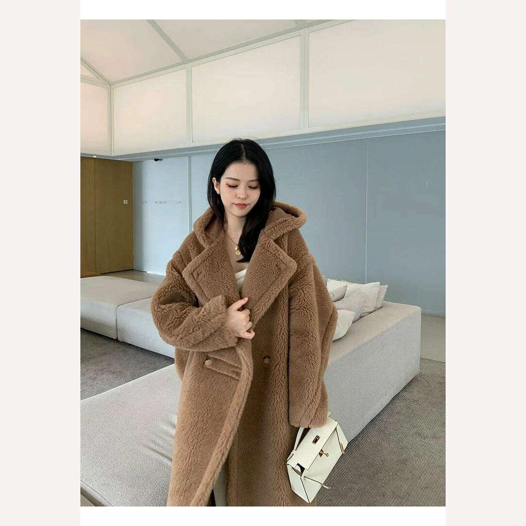 KIMLUD, Top Quality Max Coat, Teddy Hooded Women's Coats and Jackets, Winter Fur Long Hooded Teddy Coat,Wool Coat Women,Winter Coat, KIMLUD Womens Clothes