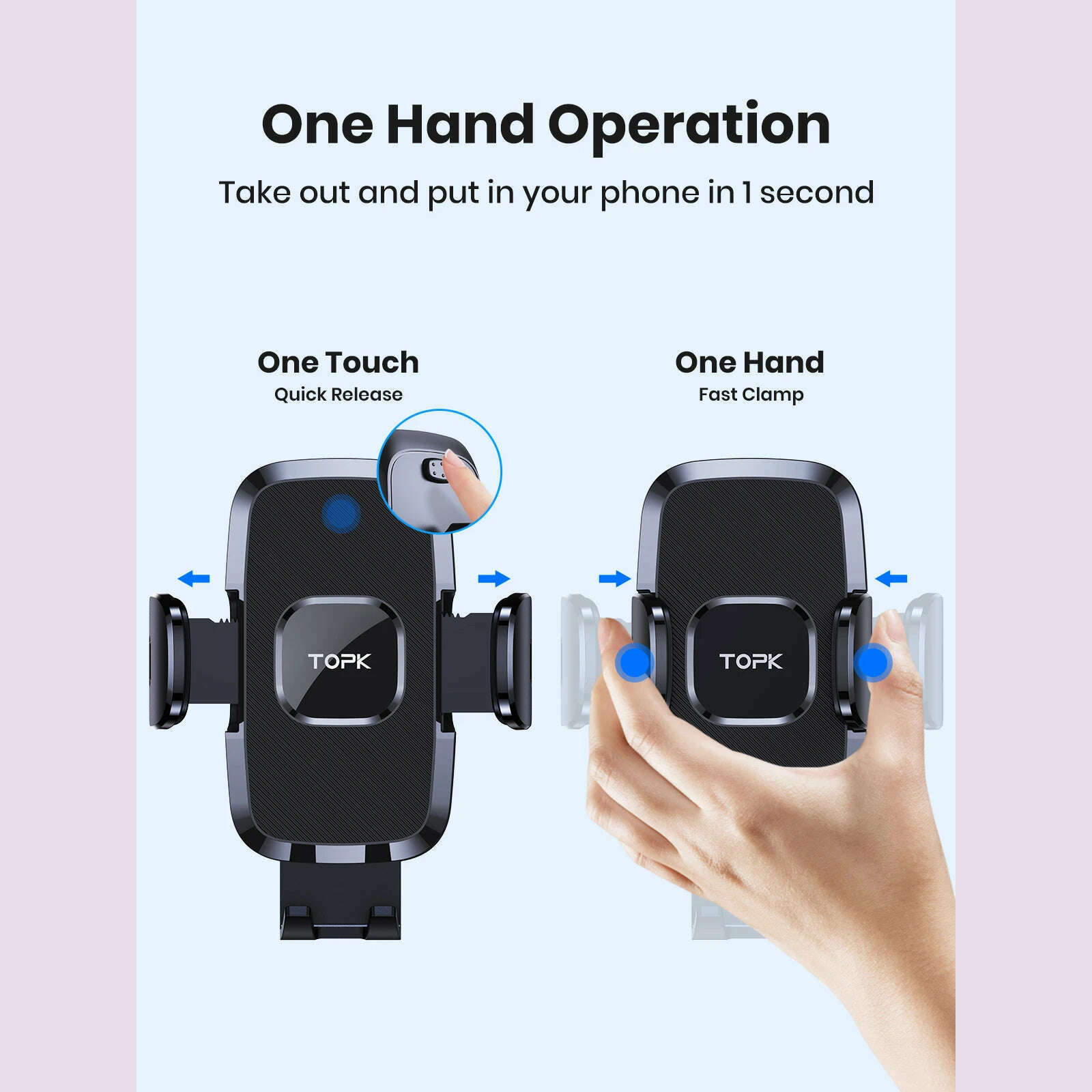 TOPK D35-S Car Phone Holder, Universal Phone Mount for Car with Hook Clip Air Vent Car Mount 360° Rotation for Mobile Phones - KIMLUD