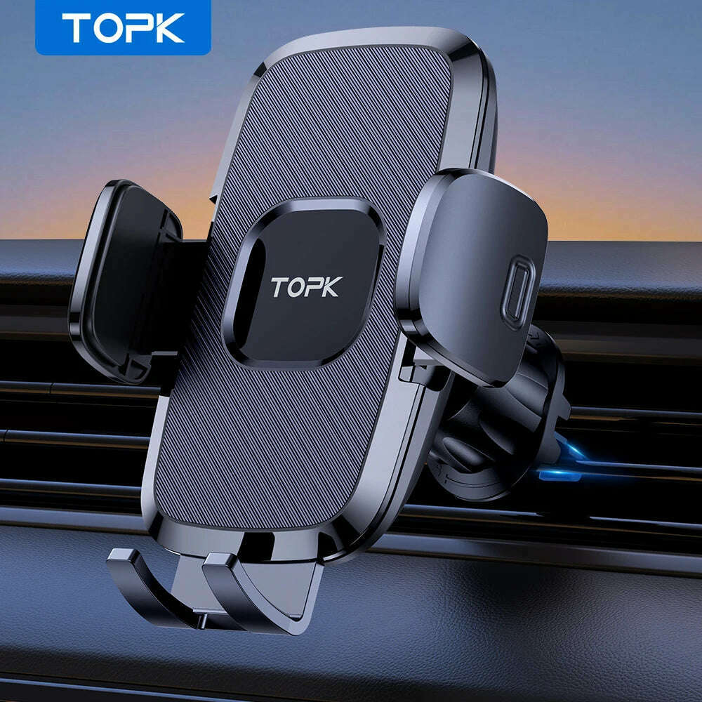 TOPK D35-S Car Phone Holder, Universal Phone Mount for Car with Hook Clip Air Vent Car Mount 360° Rotation for Mobile Phones - KIMLUD
