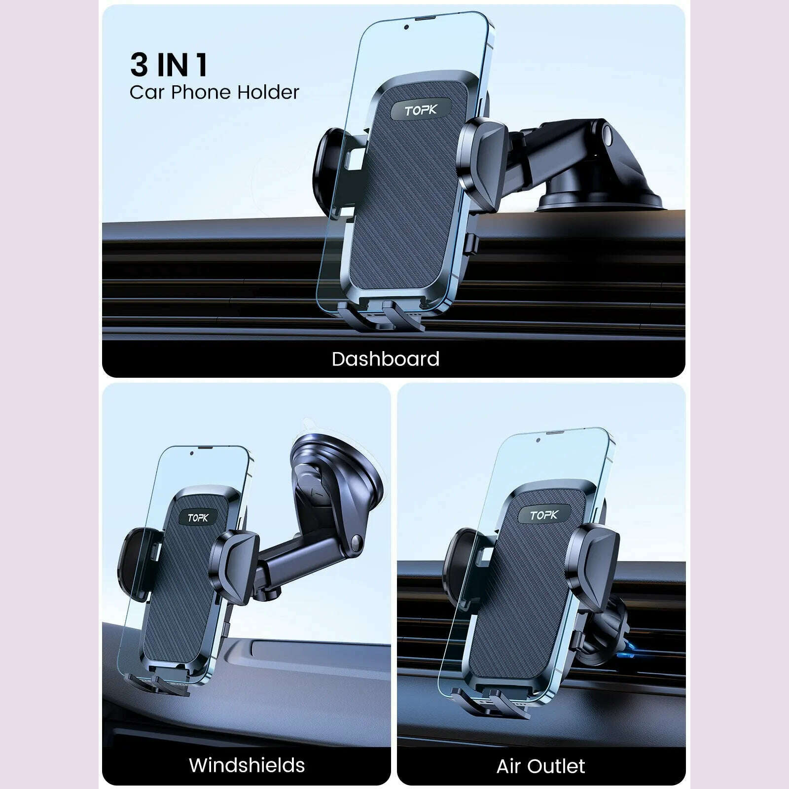 KIMLUD, TOPK D36 Car Phone Holder Adjustable Car Phone Mount Cradle Super Stable for Dashboard/Windscreen/Air Vent for Mobile Phones, KIMLUD Womens Clothes