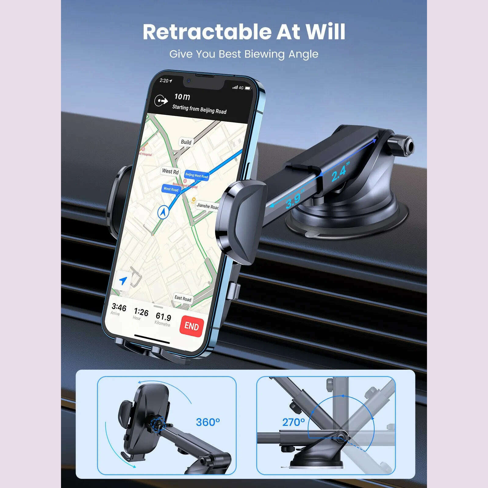 KIMLUD, TOPK D36 Car Phone Holder Adjustable Car Phone Mount Cradle Super Stable for Dashboard/Windscreen/Air Vent for Mobile Phones, KIMLUD Womens Clothes