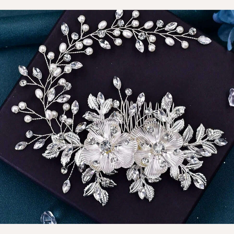 KIMLUD, TOPQUEEN HP135 Wedding Hair Comb Bridal Hair Ornaments Crystal Pearl Beaded Hair Clip Hair Accessories Handmade Women Tiara, KIMLUD Womens Clothes