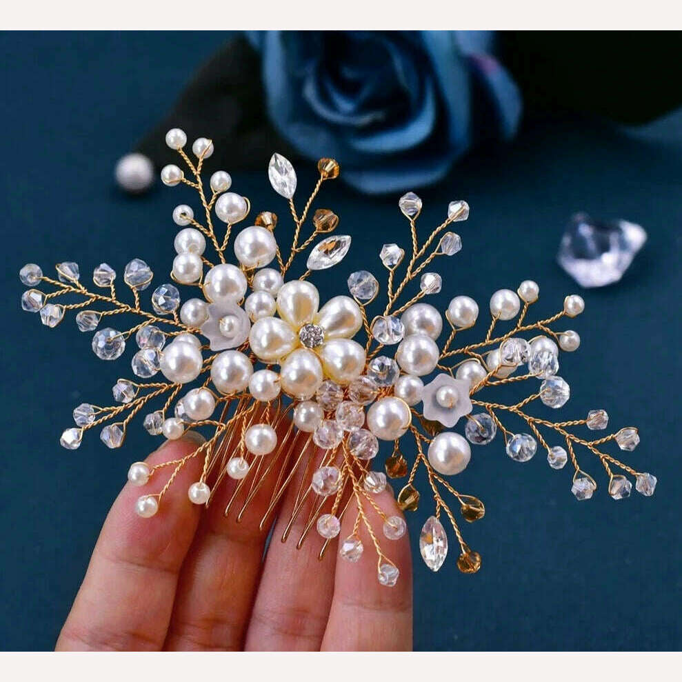 KIMLUD, TOPQUEEN HP135 Wedding Hair Comb Bridal Hair Ornaments Crystal Pearl Beaded Hair Clip Hair Accessories Handmade Women Tiara, China / HP136, KIMLUD Womens Clothes