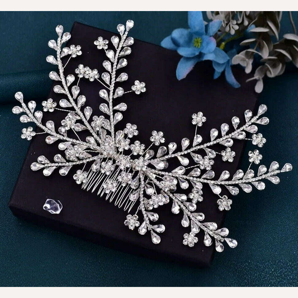 KIMLUD, TOPQUEEN HP135 Wedding Hair Comb Bridal Hair Ornaments Crystal Pearl Beaded Hair Clip Hair Accessories Handmade Women Tiara, China / HP507, KIMLUD Womens Clothes