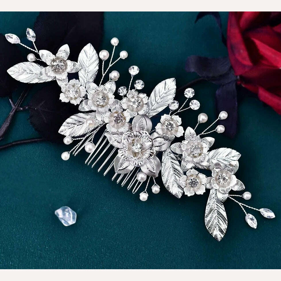 KIMLUD, TOPQUEEN HP135 Wedding Hair Comb Bridal Hair Ornaments Crystal Pearl Beaded Hair Clip Hair Accessories Handmade Women Tiara, China / HP520, KIMLUD Womens Clothes