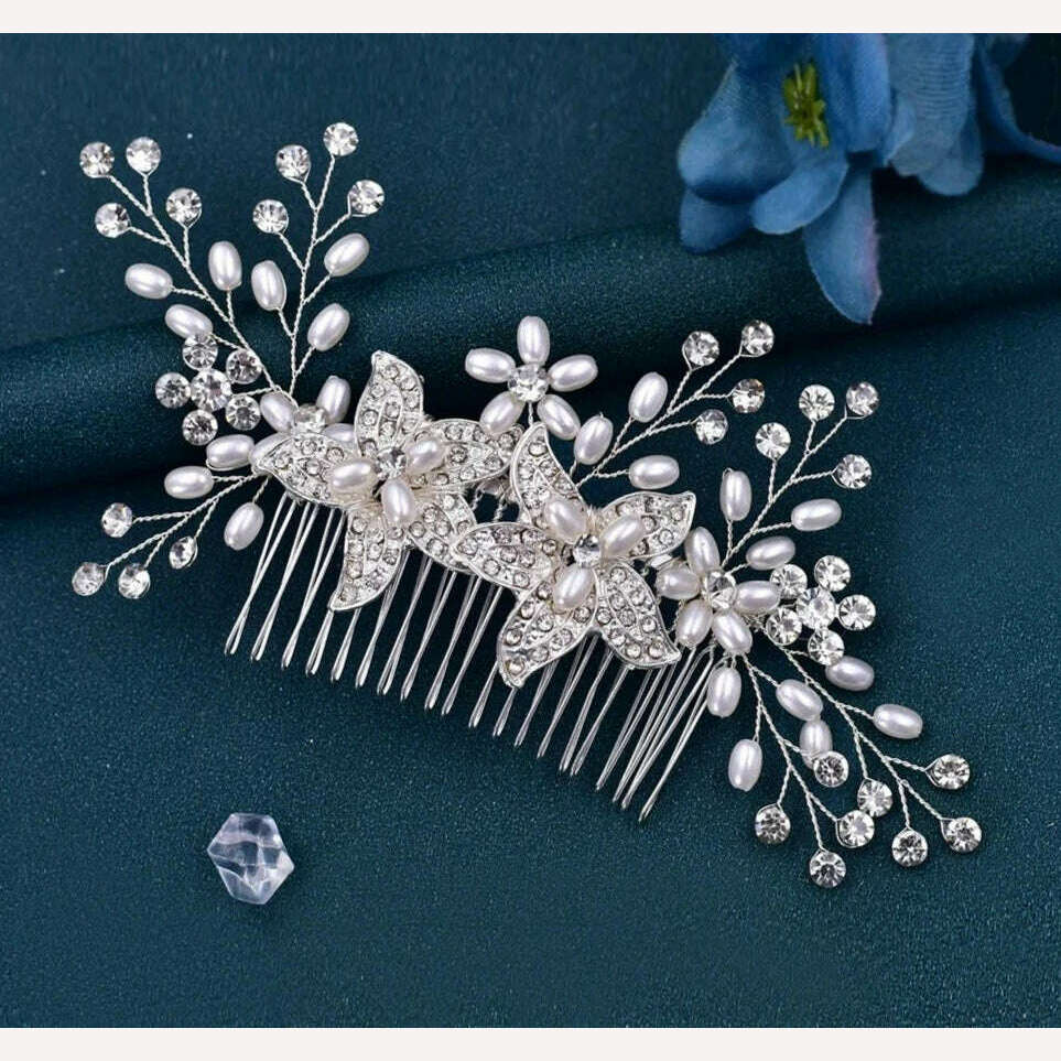 KIMLUD, TOPQUEEN HP135 Wedding Hair Comb Bridal Hair Ornaments Crystal Pearl Beaded Hair Clip Hair Accessories Handmade Women Tiara, China / HP296, KIMLUD Womens Clothes