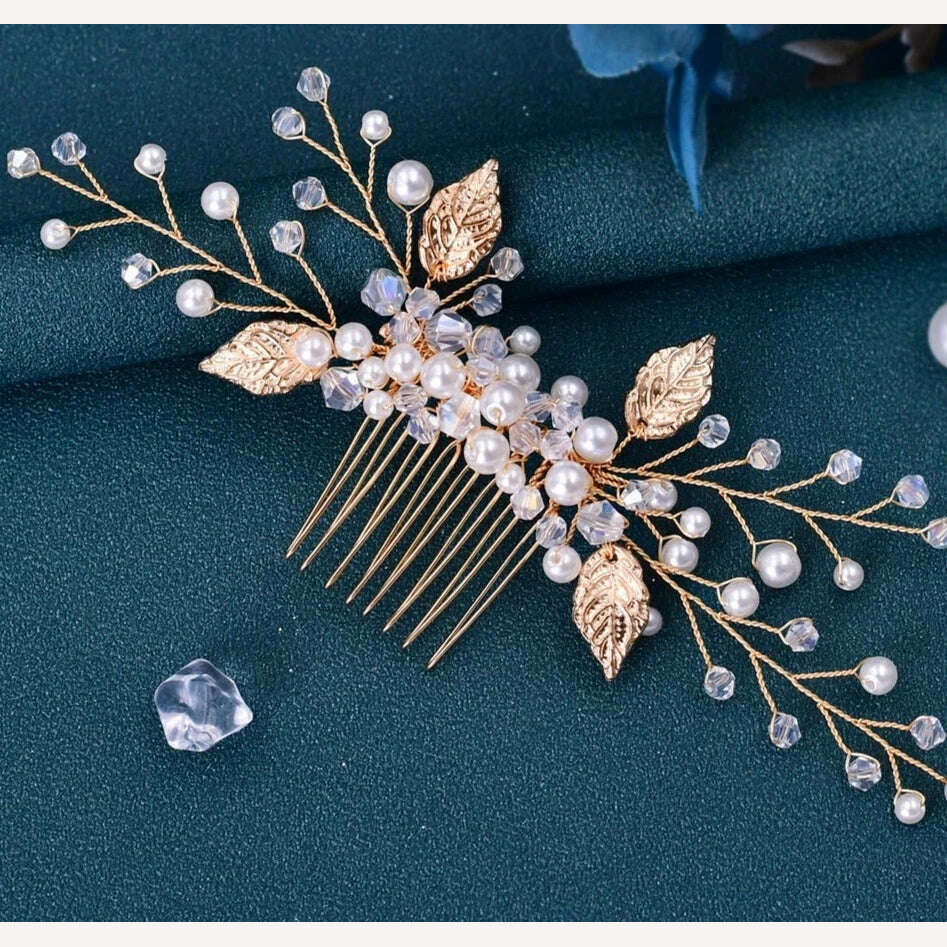 KIMLUD, TOPQUEEN HP135 Wedding Hair Comb Bridal Hair Ornaments Crystal Pearl Beaded Hair Clip Hair Accessories Handmade Women Tiara, KIMLUD Womens Clothes