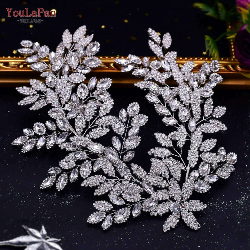 KIMLUD, TOPQUEEN HP254 Bridal Side Clip Wedding Tiara Bridal Hairpins Handmade Rhinestone Women Headwear Alloy Flower Bride Headdress, HP396-S, KIMLUD APPAREL - Womens Clothes