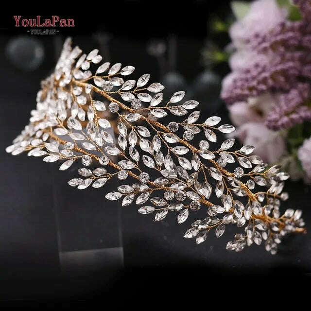 KIMLUD, TOPQUEEN HP304 Bridal Crowns and Tiaras Woman Headgear Rhinestone Hairbands Wedding Accessories Bride Headband Headdresses, HP308-G, KIMLUD APPAREL - Womens Clothes