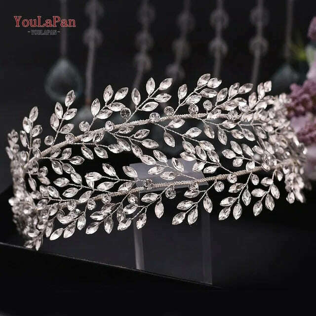 KIMLUD, TOPQUEEN HP304 Bridal Crowns and Tiaras Woman Headgear Rhinestone Hairbands Wedding Accessories Bride Headband Headdresses, HP308-S, KIMLUD APPAREL - Womens Clothes