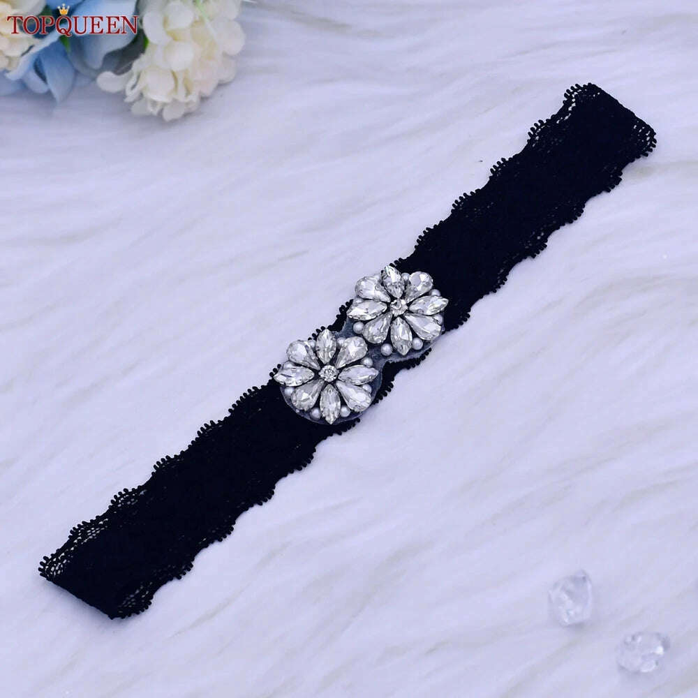 TOPQUEEN Sexy Girls Garter Set White Lace Bridal for Women Silver Rhinestone Belt Black Wedding Garters for Bride Dress S76 - KIMLUD