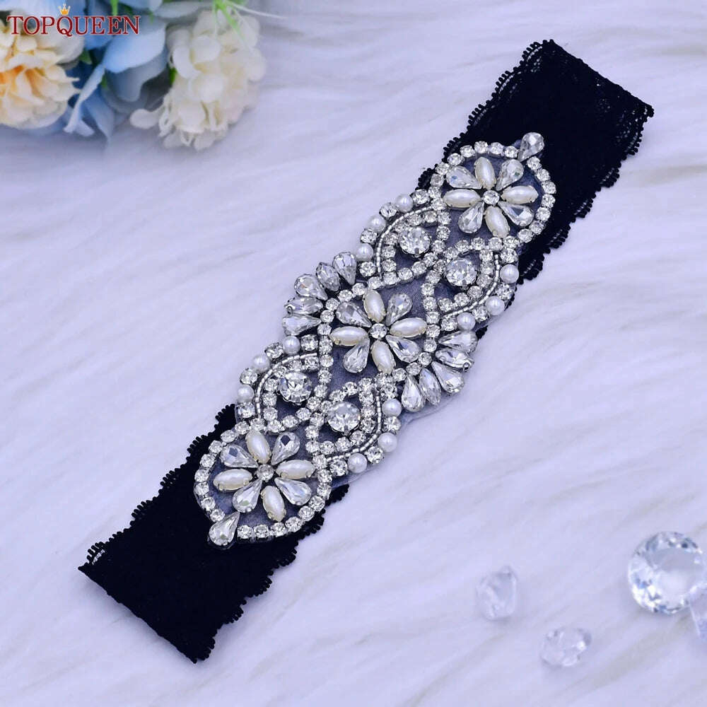 TOPQUEEN Sexy Girls Garter Set White Lace Bridal for Women Silver Rhinestone Belt Black Wedding Garters for Bride Dress S76 - KIMLUD