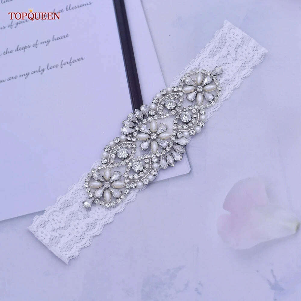 TOPQUEEN Sexy Girls Garter Set White Lace Bridal for Women Silver Rhinestone Belt Black Wedding Garters for Bride Dress S76 - KIMLUD