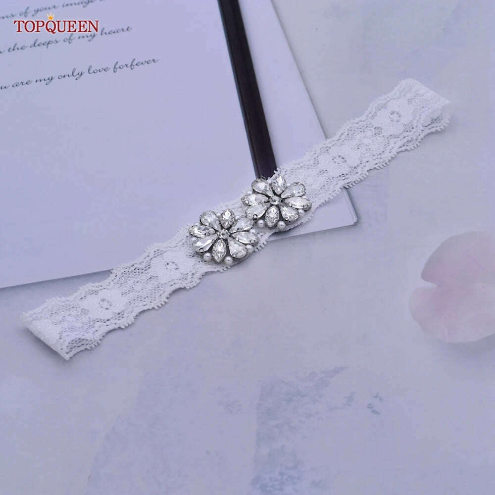 TOPQUEEN Sexy Girls Garter Set White Lace Bridal for Women Silver Rhinestone Belt Black Wedding Garters for Bride Dress S76 - KIMLUD