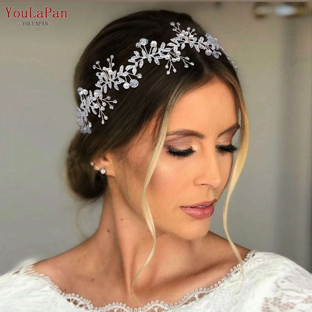 TOPQUEEN Wedding Tiara Bride Headpieces Party Hair Jewelry Rhinestone Headbands for Woman Wedding Bridal Hair Accessories - KIMLUD