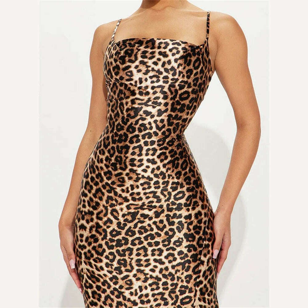 KIMLUD, Tossy Leopard Printed Summer Halter Dress Female Slim Backless Sexy Fashion Streetwear Spaghetti Dress Women's Maxi Dress 2024, KIMLUD Womens Clothes