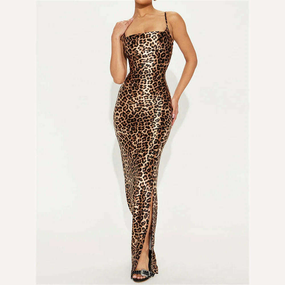 KIMLUD, Tossy Leopard Printed Summer Halter Dress Female Slim Backless Sexy Fashion Streetwear Spaghetti Dress Women's Maxi Dress 2024, KIMLUD Womens Clothes