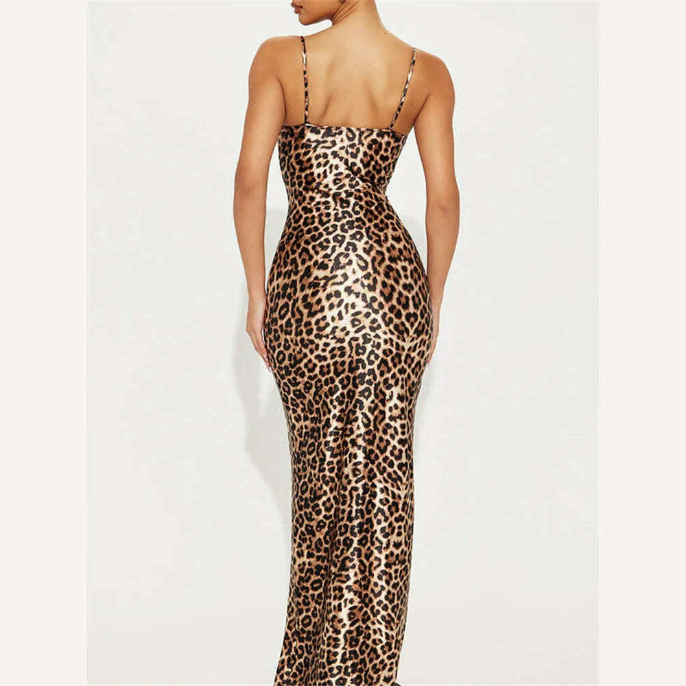 KIMLUD, Tossy Leopard Printed Summer Halter Dress Female Slim Backless Sexy Fashion Streetwear Spaghetti Dress Women's Maxi Dress 2024, KIMLUD Womens Clothes
